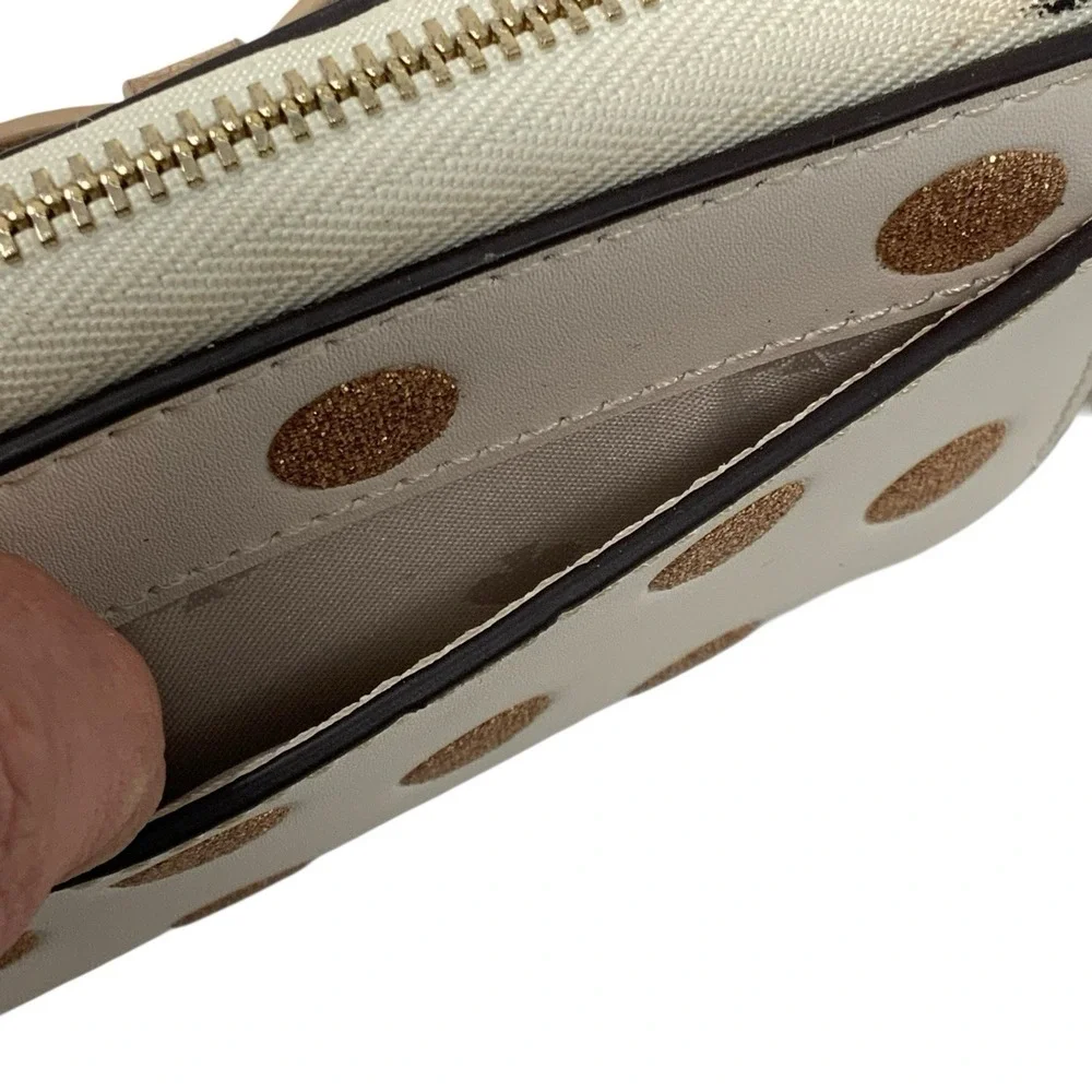 Kate Spade Zip Around Card Case Wallet Wrapping‎ Party Parchment Gold Polka Dot